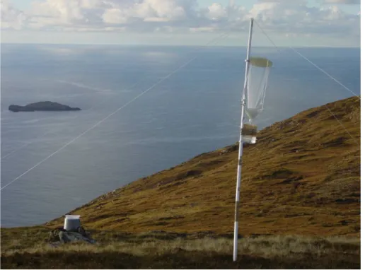 Fig. 1. Cloud collector set up on Caepabhal. Collector was erected onto the end of a 2 m pole and secured with guy ropes.