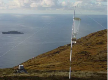 Fig. 1. Cloud collector set up on Caepabhal. Collector was erected onto the end of a 2 m pole and secured with guy ropes.