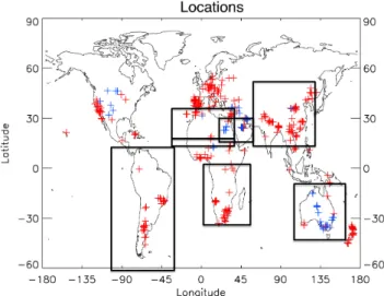 Fig. 1. Location of the data collected for this work (in red) and from Claquin et al. (1999) (in blue)