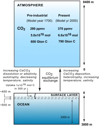 Fig. 4. Carbon changes in the atmosphere and surface ocean in the last 300 years of industrial time