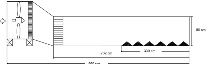 Fig. 1. Schematic view of the wind tunnel and location of the tested sample.