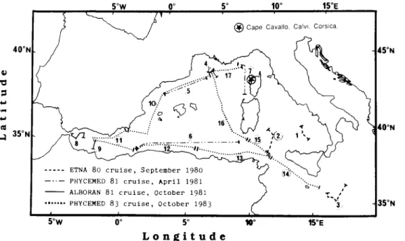 Fig.  1.  Sampling locations  in  the Western  Mediterranean Sea. 