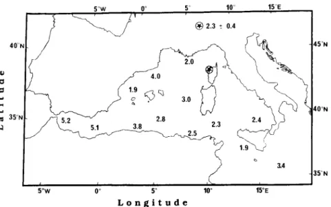 Fig.  4 .   Geographical distribution  of  observed mass-median diameters  of  Al. 