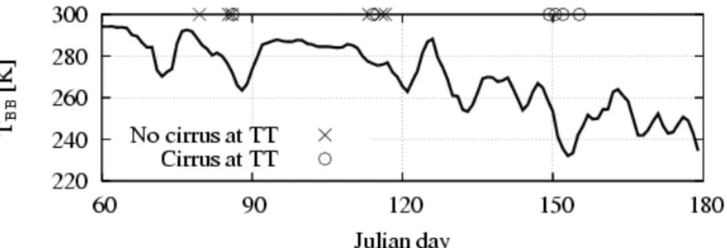 Fig. 2. Black body temperature (T BB ) over the observation site averaged over the range 17.16 ± 0.5 ◦ N, 99.87 ± 0.5 ◦ E for 2 days