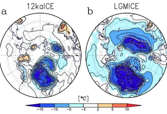 Fig. 3. Same as Fig. 1c, but for di ff erent sizes of “flat” ice sheet (at LGM and 12 ka)