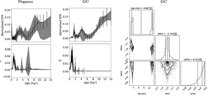 Figure 3. Left: recovered mass fractions from full spectral fitting of Pegasus with STECKMAP 