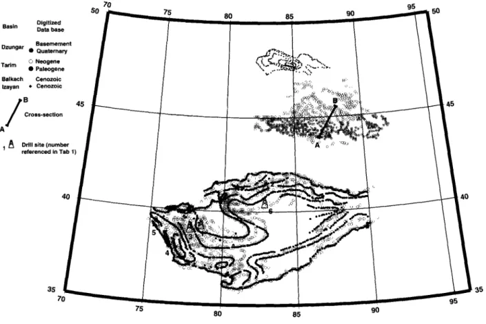 Figure  4 .   Map showing location, type and density of the data used in this study. References in text