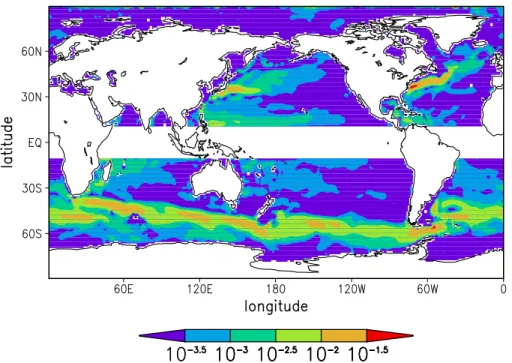 Fig. 3. Zonal integral of the meridional overturning stream function Ψ y = − R z