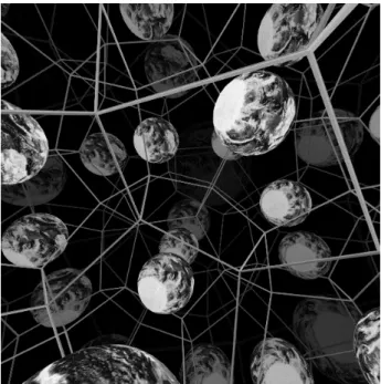 Figure 2. The Poincaré Dodecahedral Space can be described as the interior of a spherical ball whose  surface  is tiled  by  12  curved  regular pentagons.  When one leaves through a  pentagonal  face,  one  returns to the ball through the opposite face af