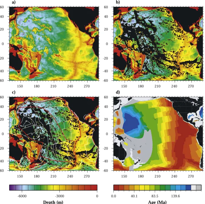 Figure 1a). Many of the previous topography analyses were done to bathymetry data sets that included  sea-mounts and LIPs [e.g., Stein and Stein, 1992; Smith and Sandwell, 1997]