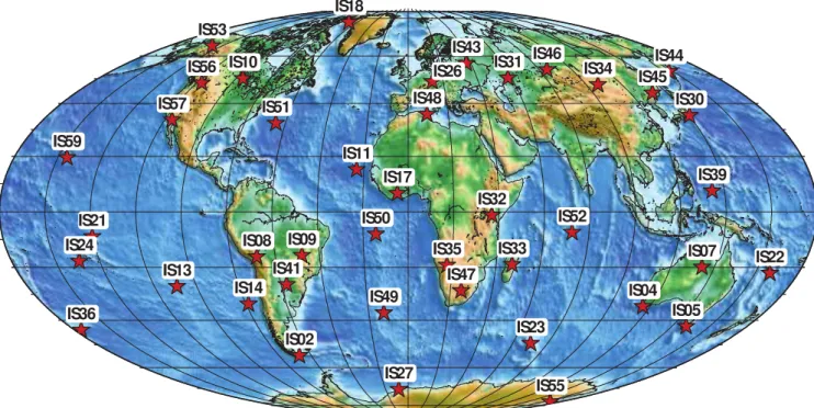 Figure 1. Location map of the 40 IMS stations used in this study.