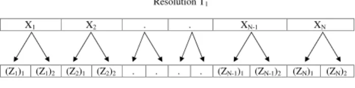 Fig. 1. Schematic representation of distributions of weights of streamflow transformation from one resolution to another.
