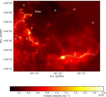 Fig. 2. Column density map (with 37  resolution) of the interface between the Rosette molecular cloud and the H ii region around NGC 2244