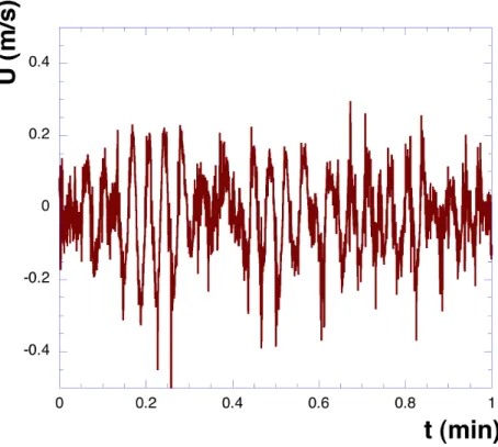 Fig. 3. A one minute portion of the experimental velocity data, showing their high variability at small scales.