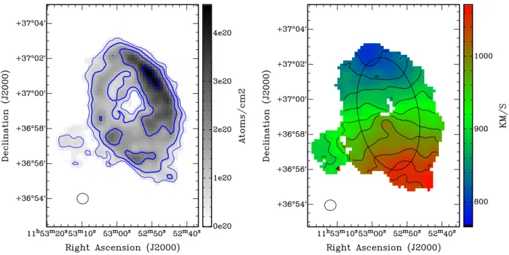 Fig. 2. Left: NGC 3941 column density map. The contours are 0 . 5 , 1 , 2 , 4 × 10 20 cm − 2 