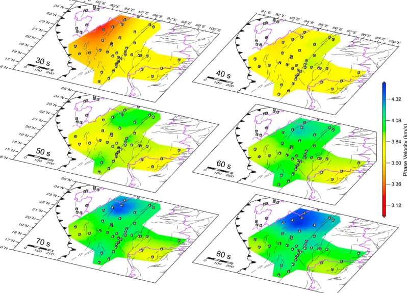 Figure 5. The raypath coverage and checkerboard tests for different periods are presented in the supporting information (Figures S5–S8)