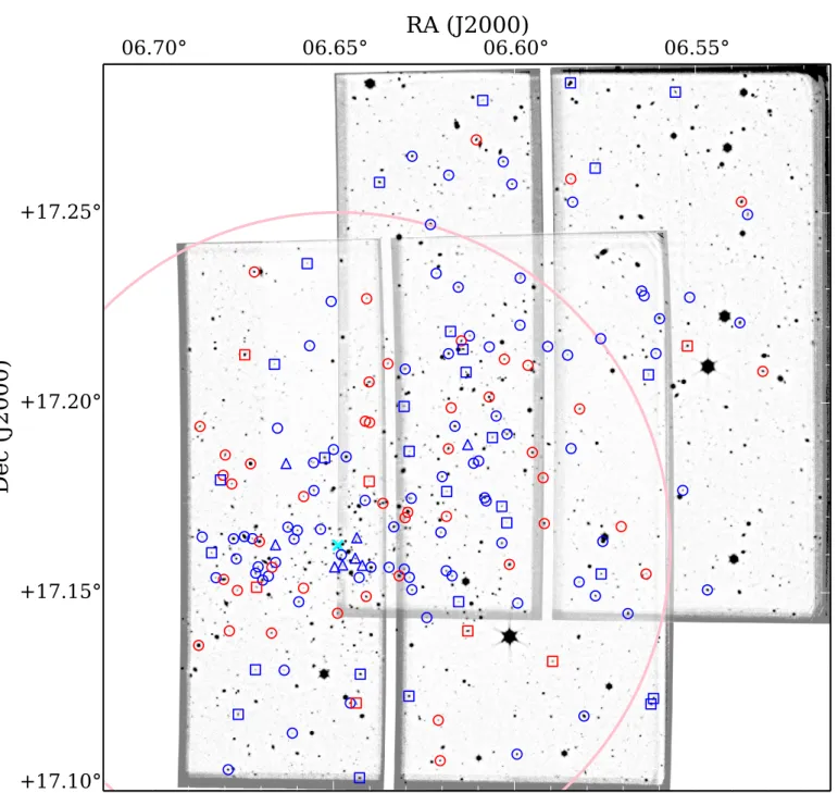 Fig. 4. Two OSIRIS/GTC pointings towards Cl0024. The plot has standard orientation: north is at the top and east to the left