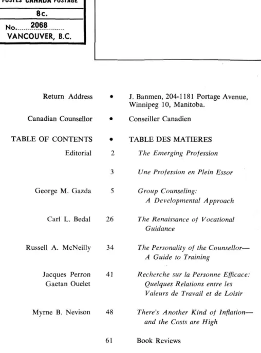 TABLE DES  MATIERES  The  Emerging  Profession 