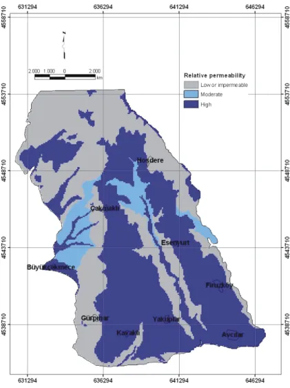 Fig. 9. Relative permeability map of the lithologies (Duman et al., 2004a).