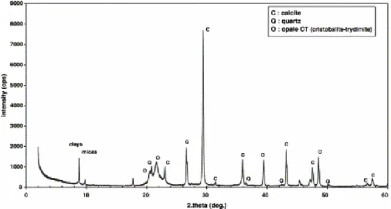Fig. 1. x-Ray Diffraction pattern from tuffeau. 
