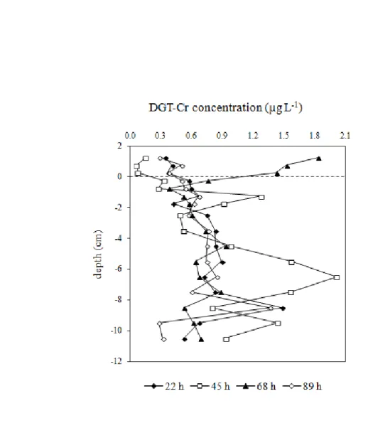 Figure S1. Depth profiles of DGT-labile Cr (µg L -1 ) in pore waters obtained in June 2007 for 842 
