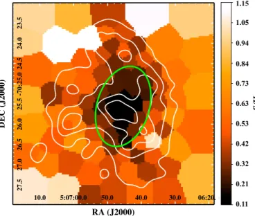 Fig. 12. WVT X-ray colour map of MCSNR J0506−7025. The tessel- tessel-lates are defined so that each has a S/N of 5