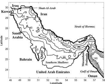 Fig. 1. Bathymetry (CI=20 m) used in this study.