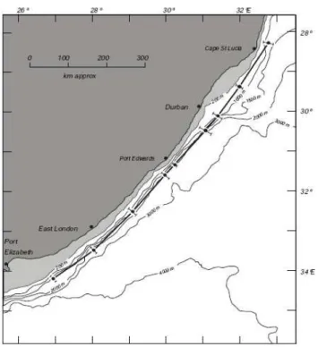 Fig. 3. Location of the core of the northern Agulhas Current (after Gr¨undlingh, 1983)