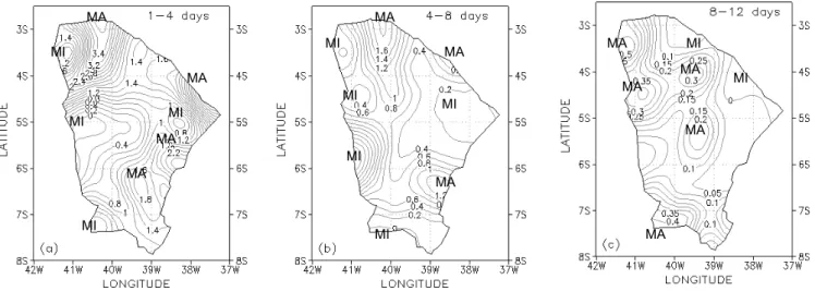 Fig. 9. Spatial distribution of the statistically significant spectral variance (at 95% confidence interval – see text for details) due to bands: