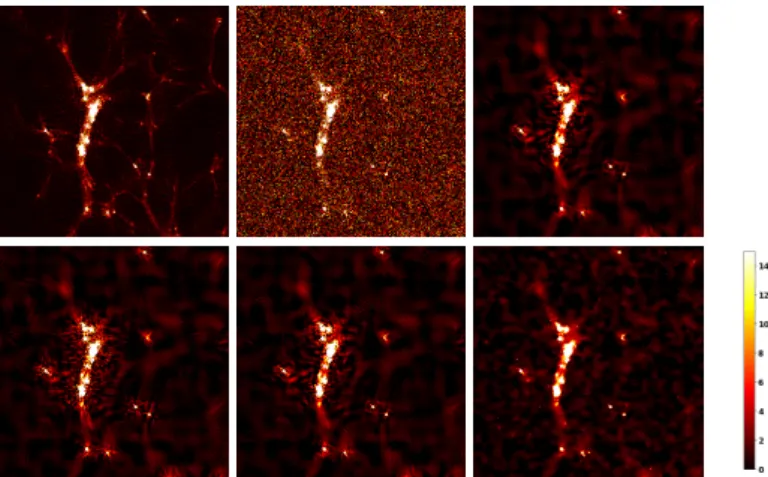 Fig. 16. Amplitude of the residuals for all three approaches, for the dark matter map scenario