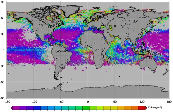 Fig. 9. Global chlorophyll concentration from SCIAMACHY for July 2005.