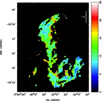 Fig. 8. Map of the integrated intensity ratio of 13 CO to C 18 O.