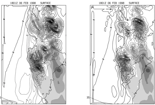 Fig. 10. Difference (Exps. minus control) in four hour accumulated precipitation for (a) Exp