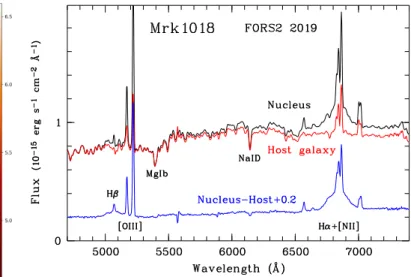 Fig. 2. Spectrum of Mrk 1018 covering the Hβ–Hα spectral range, observed with FORS2 in October 2019