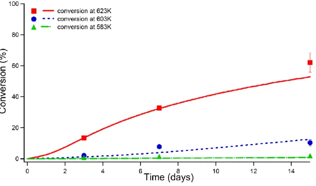 Figure 9 presents the comparison between the experimental conversion (symbols) and the simulation  results  (solid  lines)