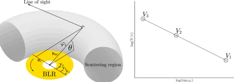 Fig. 1. Schematic view of light being scattered from the inner part of the torus (left)