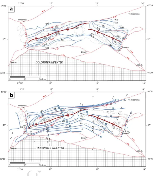 Fig. 9.  Relationship  between  temperature  distribution  and  dome  geometry  in  the  Tauern  Window