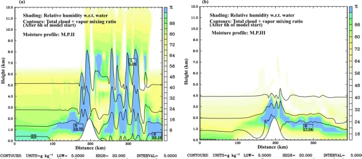 Fig. 10. Relative humidity and total water in the air for case with moisture profile (a) M.P