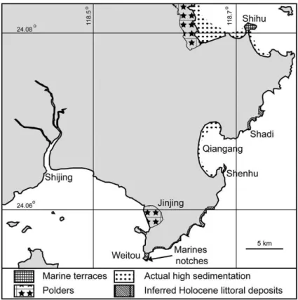 Fig. 2. Marine terraces (Sequence A) and marine notch sequences on the Jinjing Peninsula (Fujian province).