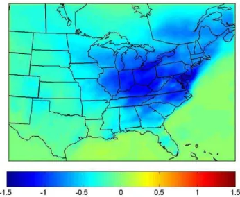 Fig. 3. Average differences in simulation-averaged ground-level PM 2.5 species concentrations in (a) January and (b) July for  per-turbed temperature cases.