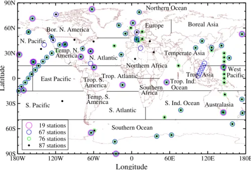 Fig. 1. The atmospheric-CO 2 measurement networks used in this study are shown. These networks are similar to those used in Bousquet et al
