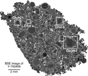 Figure 1 displays the Y-793408 section. The unusual compound object is the largest object ( ~ 2 mm) in the section