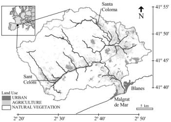 Fig. 1. Location of La Tordera catchment in Catalonia, showing main land uses.