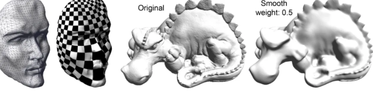 Figure 7: Parameterization of the Girl Face 2 and smoothing of the Phlegmatic Dragon using our CNC solver on the GPU.