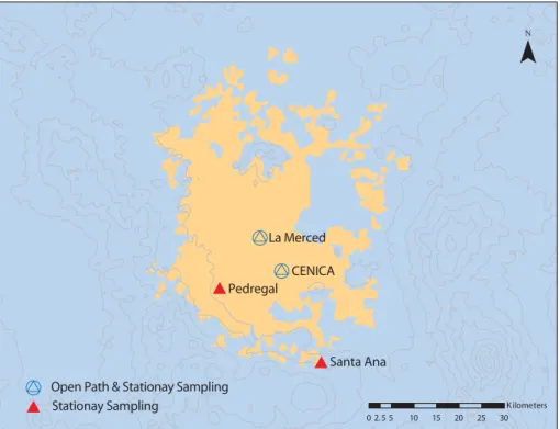 Fig. 1. Map of the Metropolitan Mexico City Area (MCMA). The figure shows the urbanized sections of the city in shaded orange, along with the key topographic contours (grey)
