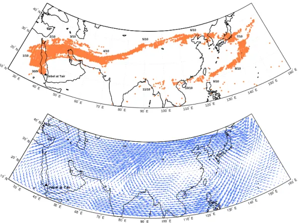 Fig. 2. Top panel. Integrated view (30 September to 11 October 2007) of the SO 2 plume of the Jebel at Tair eruption