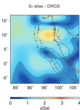 Figure 3. Amplitude of the aliasing due to the S 2 ocean tidal wave in the GRACE-GRGS solutions.