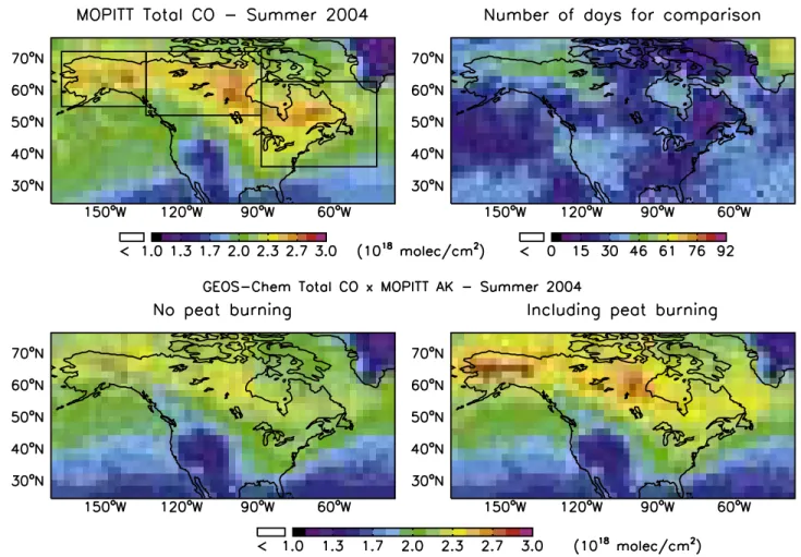 Figure 8 shows the temporal variability of the average CO column over Alaska-Yukon, central Canada, and eastern North America (regions indicated on Figure 7)