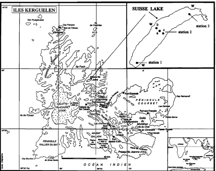Figure 2.  Map of Lake Suisse  and the Kerguelen  Islands 