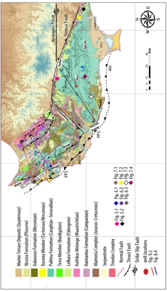 Fig. 4. Simpliﬁed geological map of the western part of Cyprus showing the main geologic formations with their ages (adapted from Cyprus Geological Survey Department, 1995).